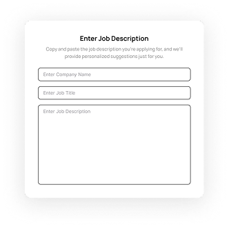 Form to enter company name, job title, and job description for tailored cover letter suggestions