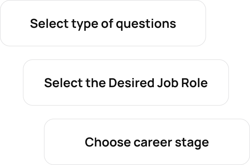Setup panel to select question type, desired job role, and career stage