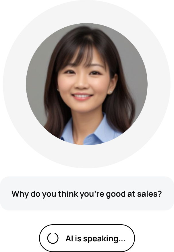 Live mock interview session with AI speaking and candidate responding on camera